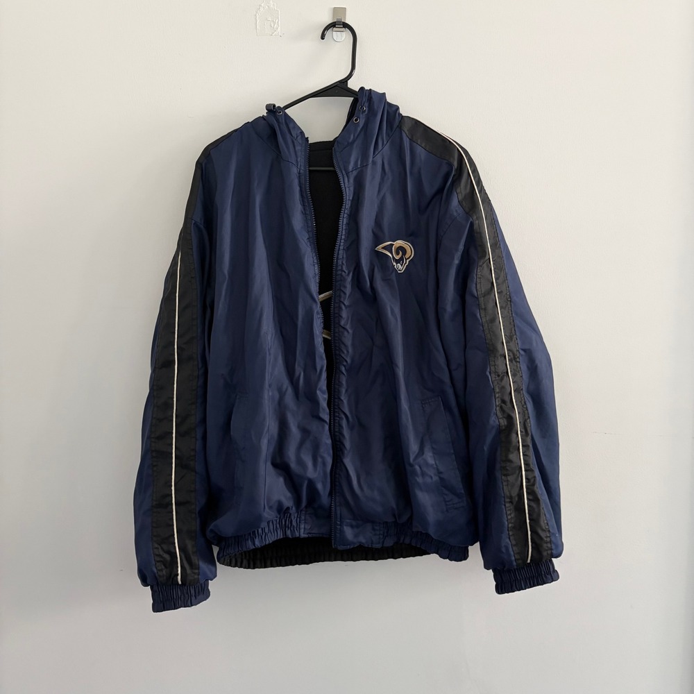 St. Louis Rams NFL Hooded Windbreaker Jacket Navy Blue Gold Full‎ Zip Mens XL